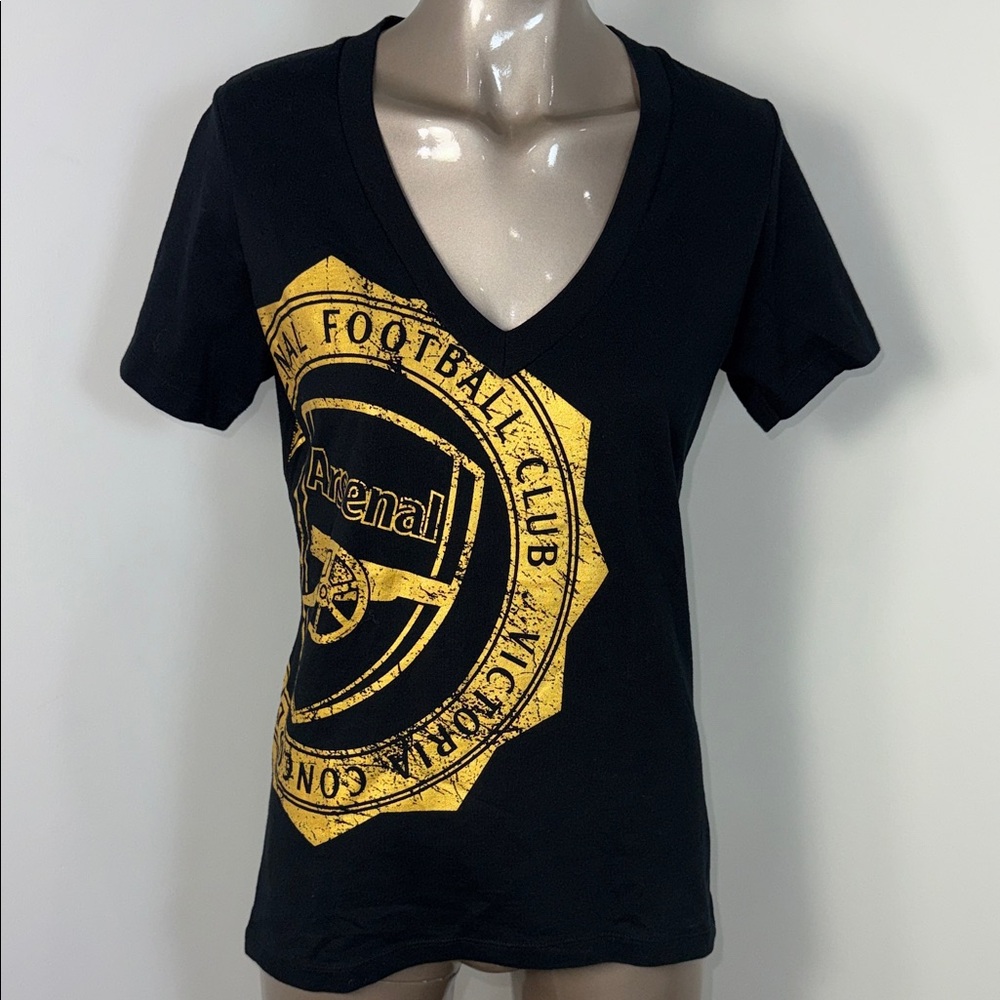 Arsenal Soccer Black V-Neck T-Shirt with Gold Graphic